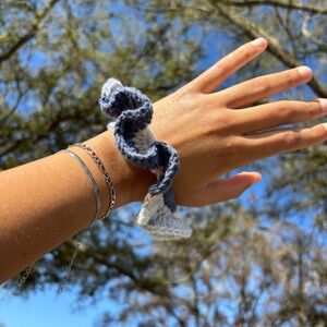 Blue and white multicolored, handmade, cotton, scrunchie